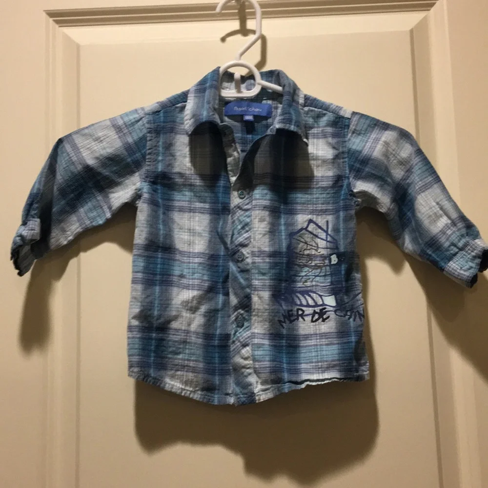 Bout'Chou boys LIKE NEW Plaid button down long sleeves shirt kids size 18M